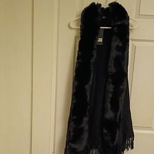 Women's Elegant Black Faux Fur Vest Cardigan